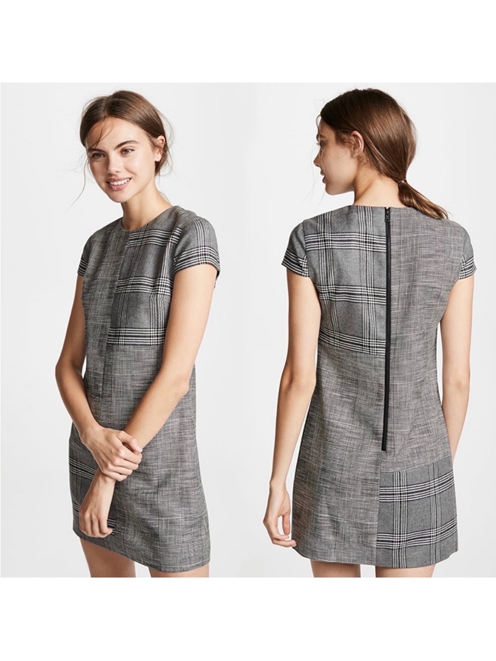 Alice + Olivia Coley Mixed Plaid Wool Blend Mini Shift Dress Gray Size 0